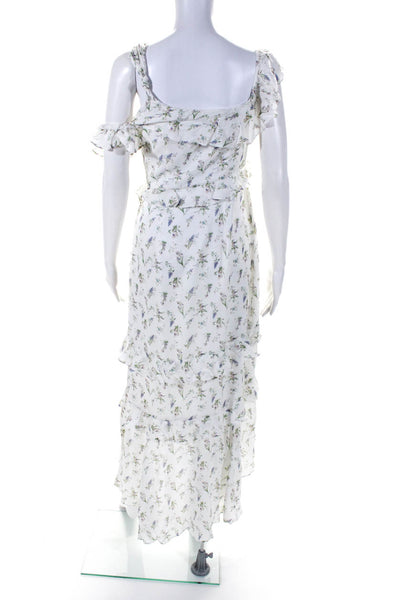 Rachel Zoe Womens Sleeveless Ruffled Scoop Neck Floral Midi Dress White Size 2