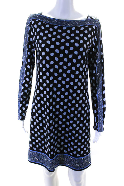 Michael Michael Kors Womens Long Sleeve Square Boat Neck Shift Dress Blue Size M