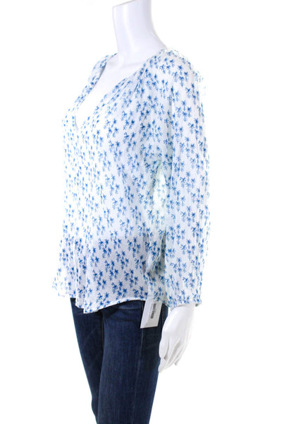 Roberta Roller Rabbit Womens Long Sleeves Blouse White Blue Size Extra Small