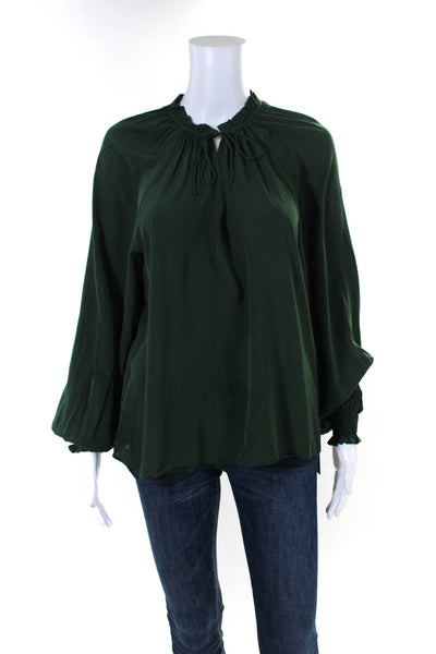 Caballero Womens Long Sleeves Key Hole Neck Blouse Green Size Extra Small