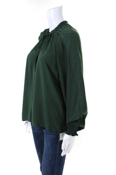 Caballero Womens Long Sleeves Key Hole Neck Blouse Green Size Extra Small