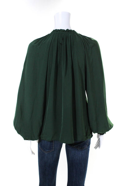 Caballero Womens Long Sleeves Key Hole Neck Blouse Green Size Extra Small