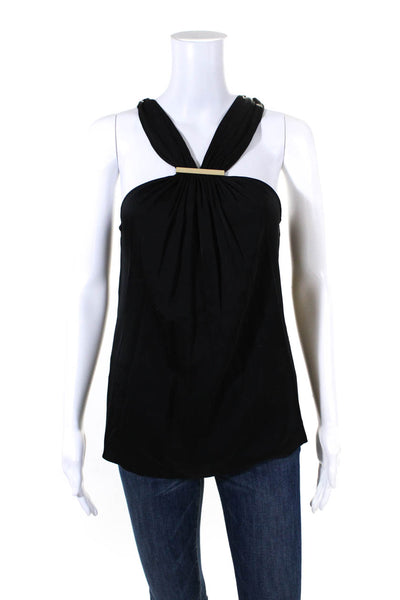 Trina Turk Women's Silk Sleeveless Halter Neck Blouse Black Size XS