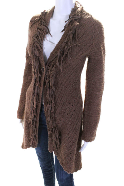 Moth Women's Long Sleeve Wool Fringe Trim Cardigan Sweater Brown Size XS