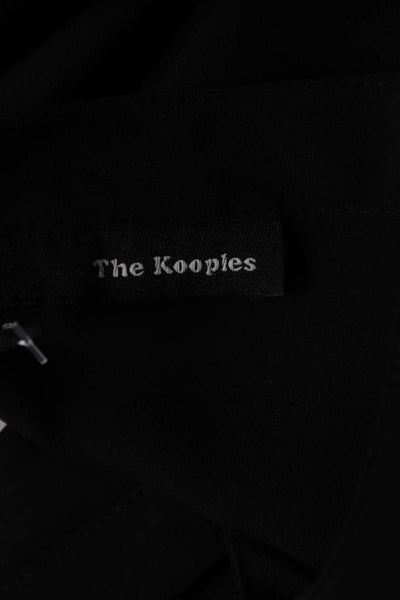 The Kooples Women's Leather Trim Long Sleeve Lace Blouse Black Size S