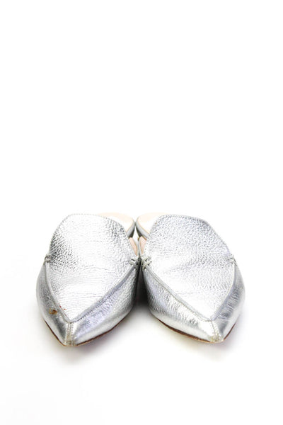 Nicholas Kirkwood Womens Pebble Leather Metallic Loafer Mules Silver Tone Size 6