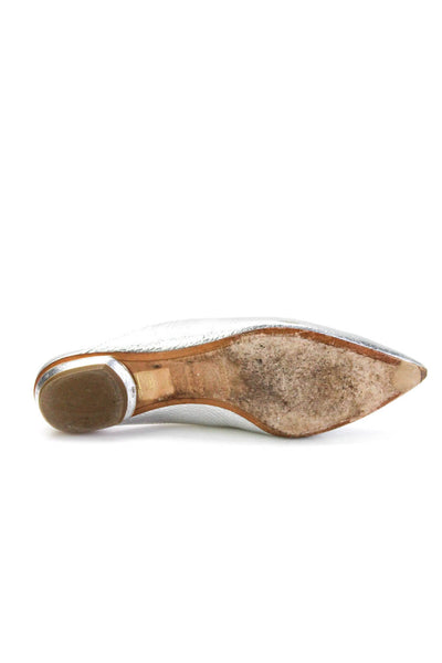 Nicholas Kirkwood Womens Pebble Leather Metallic Loafer Mules Silver Tone Size 6