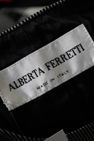 Alberta Ferretti Womens Hook Front Lace Up Stripe Blouse Black Gray Size 8