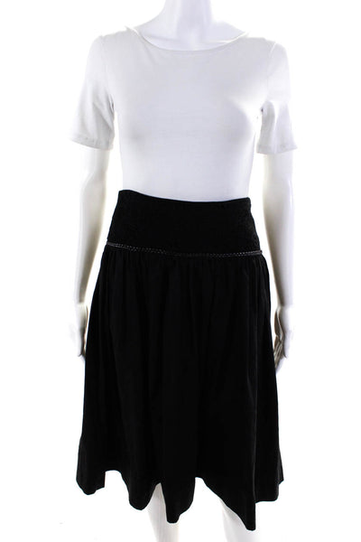 Sandro Womens Side Zip Lace Braided Trim A Line Skirt Black Cotton Size 2