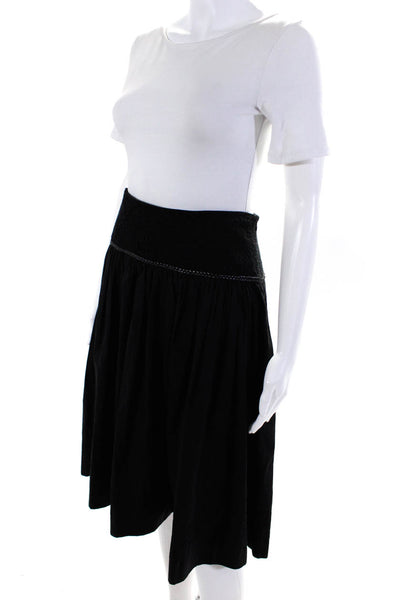 Sandro Womens Side Zip Lace Braided Trim A Line Skirt Black Cotton Size 2