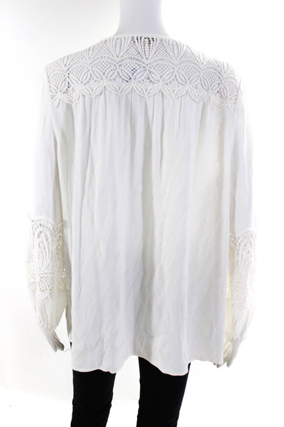 Joie Womens Lace Panel Round Neck Long Sleeve Pullover Blouse Top White Size L