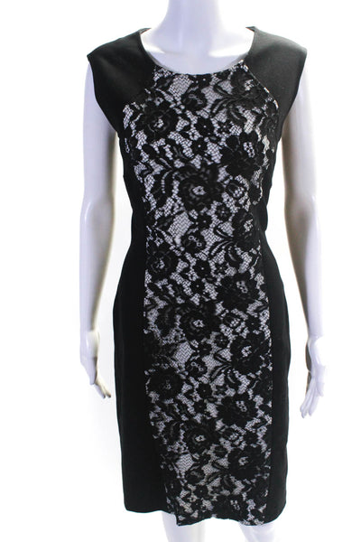 Lafayette 148 New York Womens Floral Lace Patchwork Sheath Dress Black Size 4