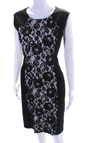 Lafayette 148 New York Womens Floral Lace Patchwork Sheath Dress Black Size 4