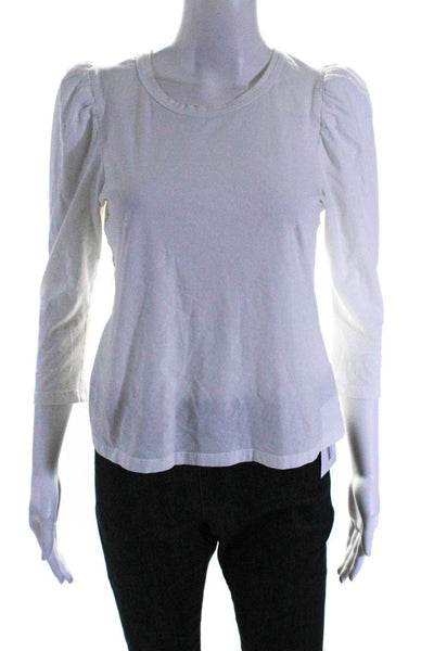 A.L.C. Womens Puffy Long Sleeves Shirt White Cotton Size Small