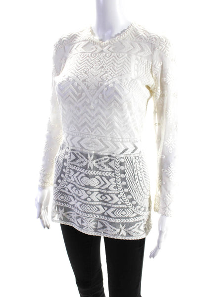 Isabel Marant For H+M Womens Cotton Geometric Embroidered Blouse White Size 6