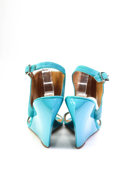 Kelsi Dagger Women's Suede Open Toe Slingback Wedges Blue Size 6.5