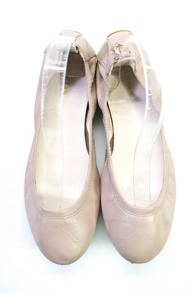 Cole Haan Womens Leather Stitched Round Toe Scrunch Ballet Flats Taupe Size 7