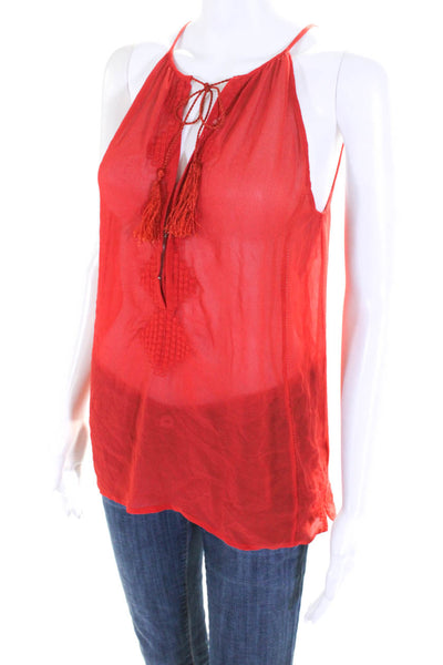 Joie Womens Silk Textured Tassel Tied Hook & Eye Tank Top Blouse Red Size XS