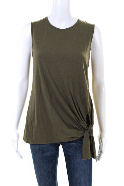 Theory Womens Cotton Jersey Knit Knotted Hem Sleeveless Top Olive Green Size S