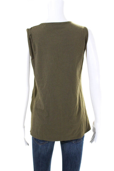 Theory Womens Cotton Jersey Knit Knotted Hem Sleeveless Top Olive Green Size S