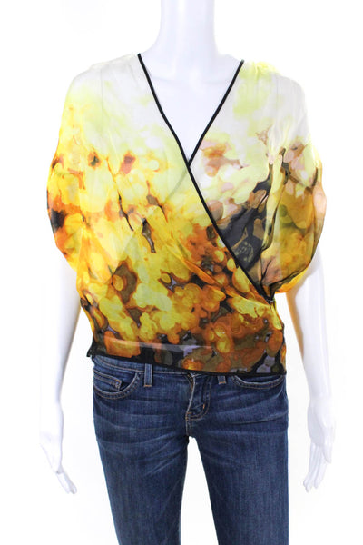 Robert Rodriguez Womens Silk Sheer Spotted Print V-Neck Blouse Multicolor Size 2