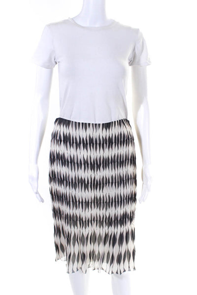 Akris Womens Silk Chiffon Diamond Print Knee Length Skirt White Black Size 6