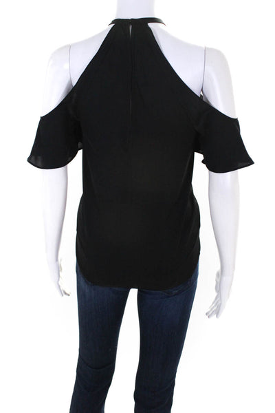 Amanda Uprichard Womens Keyhole V-Neck Cold Shoulder Blouse Top Black Size S