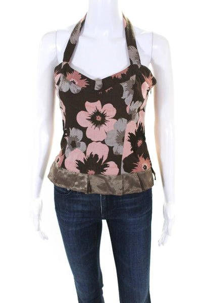 Luca Luca Womens Cotton Floral Print Zipped Backless Halter Top Brown Size EUR44