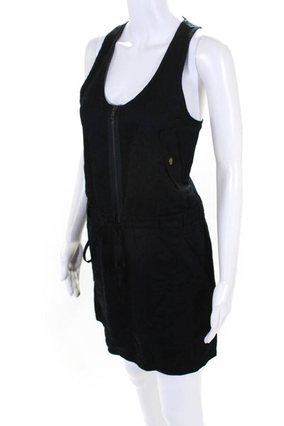 Theory Womens Front Zipped Sleeveless Drawstring Midi Shift Dress Navy Size 6