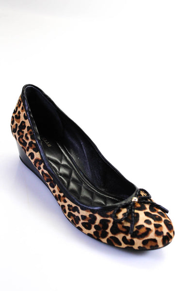 Cole Haan Womens Animal Print Bow Wedge Pumps Brown Black Size 11 B