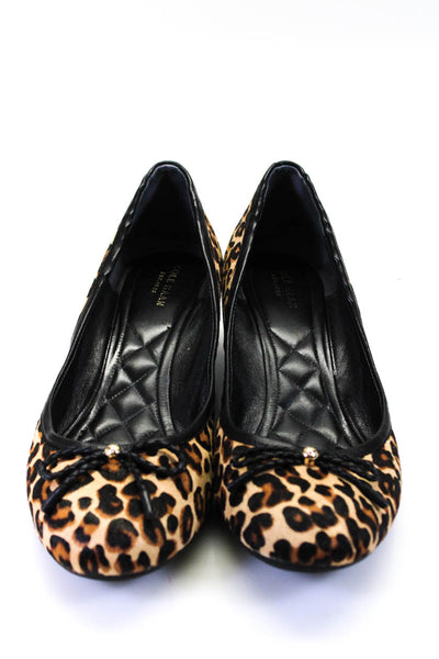 Cole Haan Womens Animal Print Bow Wedge Pumps Brown Black Size 11 B