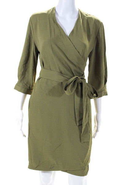Everlane Womens The Japanese GoWeave Long Sleeve Mini Wrap Dress Olive Size 4