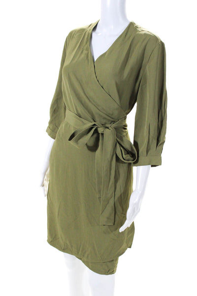 Everlane Womens The Japanese GoWeave Long Sleeve Mini Wrap Dress Olive Size 4