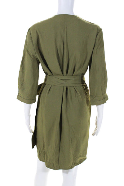 Everlane Womens The Japanese GoWeave Long Sleeve Mini Wrap Dress Olive Size 4