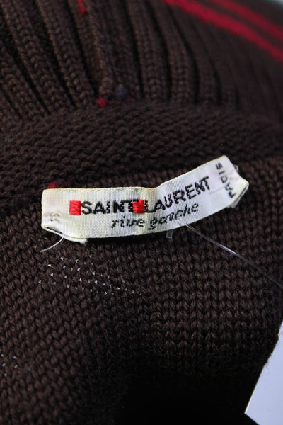 Saint Laurent Womens Vintage Hooded Henley Stripe Sweater Brown Size Medium