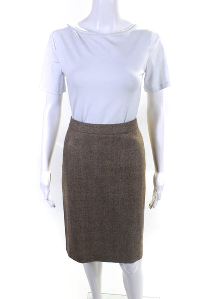 346 Brooks Brothers Womens Wool Striped Back Zipped Straight Skirt Brown Size 6
