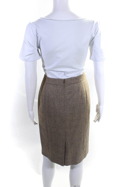 346 Brooks Brothers Womens Wool Striped Back Zipped Straight Skirt Brown Size 6