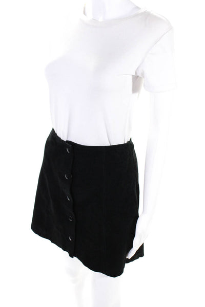 Topshop Women's Lined Suede Button Down A-Line Skirt Black Size 4