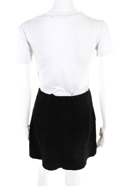 Topshop Women's Lined Suede Button Down A-Line Skirt Black Size 4