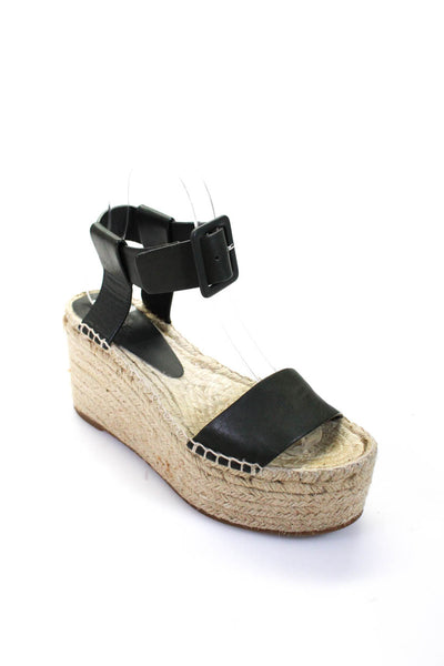 Vince Women's Leather Peep Toe Platform Espadrille Sandals Green Size 6