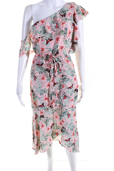 Joie Womens Side Zip Ruffled Scoop Neck Floral Butterfly Dress Pink Silk Size 2