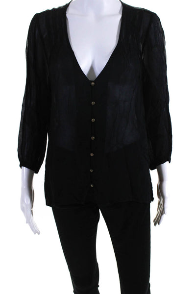 Twelfth Street by Cynthia Vincent Womens Button Front Shirt Black Size Small