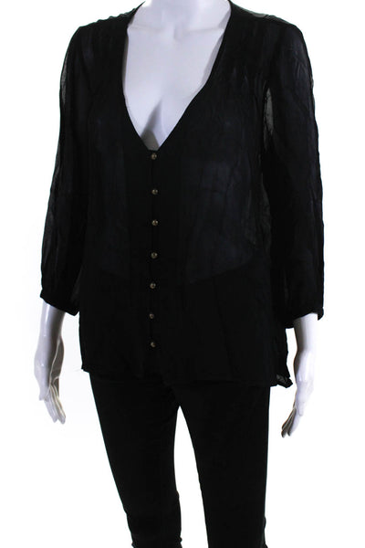 Twelfth Street by Cynthia Vincent Womens Button Front Shirt Black Size Small