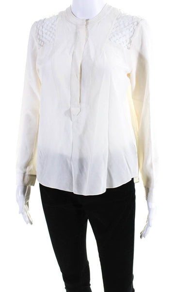 Rebecca Taylor Womens Long Sleeve Crew Neck Lace Trim Silk Shirt White Size 0