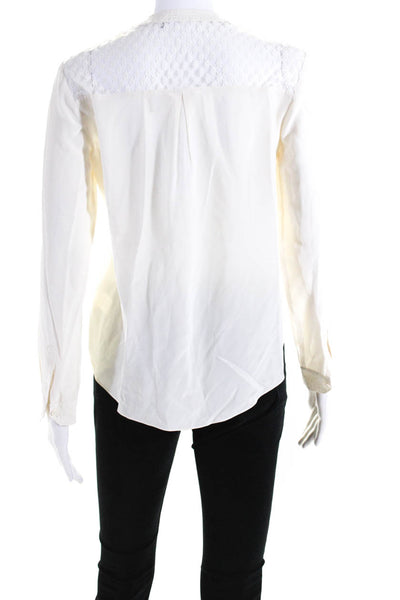 Rebecca Taylor Womens Long Sleeve Crew Neck Lace Trim Silk Shirt White Size 0