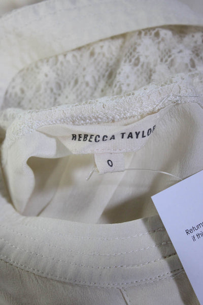 Rebecca Taylor Womens Long Sleeve Crew Neck Lace Trim Silk Shirt White Size 0