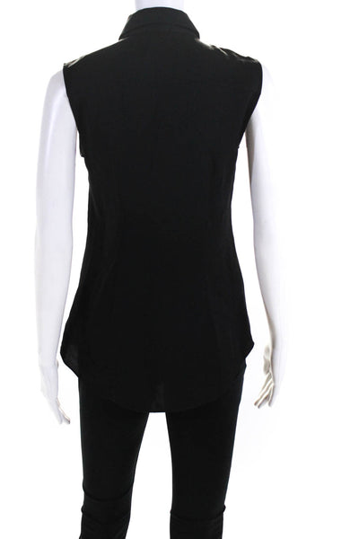Theory Womens Black Silk Collar Button Down Sleeveless Blouse Top Size P