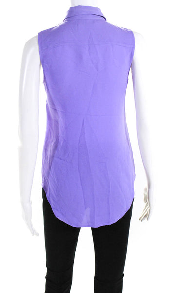 Theory Womens Purple Silk Collar Button Down Sleeveless Blouse Top Size P