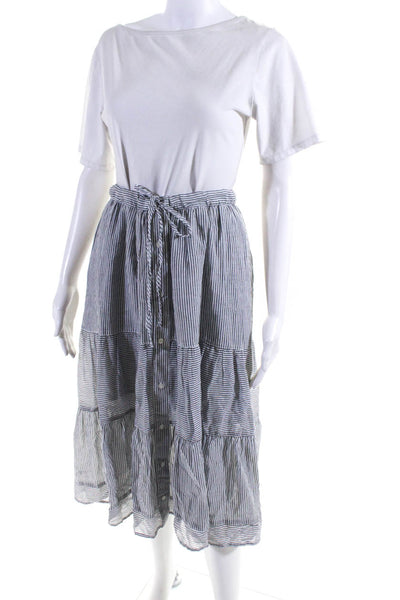 Xirena Womens Cotton Striped Tiered Buttoned Tied A-Line Skirt Gray Size XS