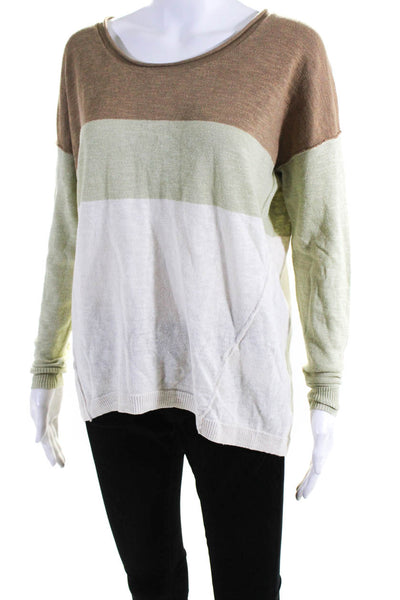 Madewell Womens Linen Colorblock Round Neck Long Sleeve Sweater Green Size 2XS